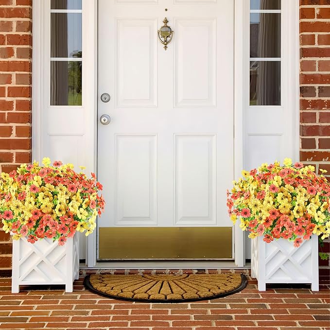 AmyHomie 16 Bundles Artificial Flowers for Outdoor Outside Summer Fall Decoration UV Resistant Faux Flowers No Fade Fake Plastic Plants Fake Mums Garden Porch Window Box Decorating