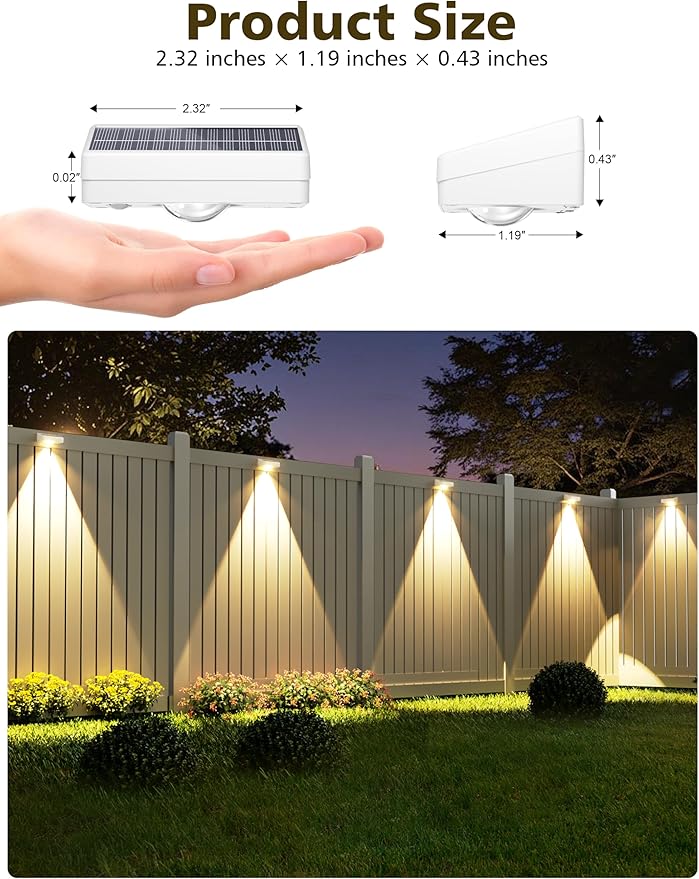 VOLISUN Solar Fence Lights, Fence Lights Solar Powered, IP65 Waterproof LED, 3 Color Temperatures Solar Light for Fence, Yard, Wall, Backyard (8 Pack, White)