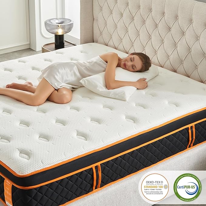 14 Inch King Size Hybrid Mattress – Medium Firm Euro Top Gel Memory Foam Mattress in a Box with Pocket Springs, CertiPUR-US Certified, Balanced Support & Pressure Relief