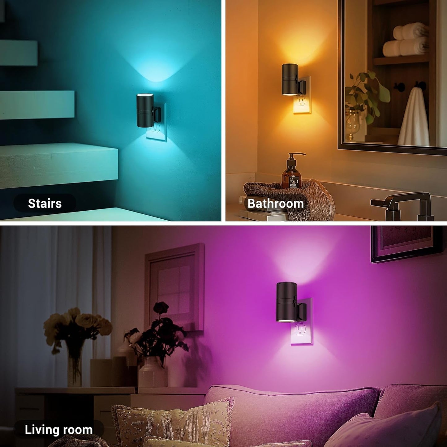 JandCase Color Night Light, LED Night Lights Plug into Wall, Color Changing Nightlight RGB with Light Sensor,Kids Gifts, Halloween, Christmas, Holiday, Hallway Bedroom Kids Room, 2 Pack