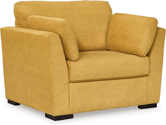 Signature Design by Ashley Keerwick Scandinavian Upholstered Oversized Chair with 2 Bolster Pillows, Yellow