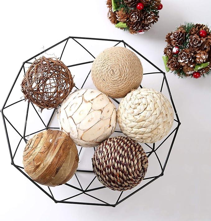 9pcs 3.5Inch Christmas Decorative Ball Orb Rattan Ball Rattan Woven Orbs Spherical Bowl and Vase Filler for Home Party Wedding Display Decor Props
