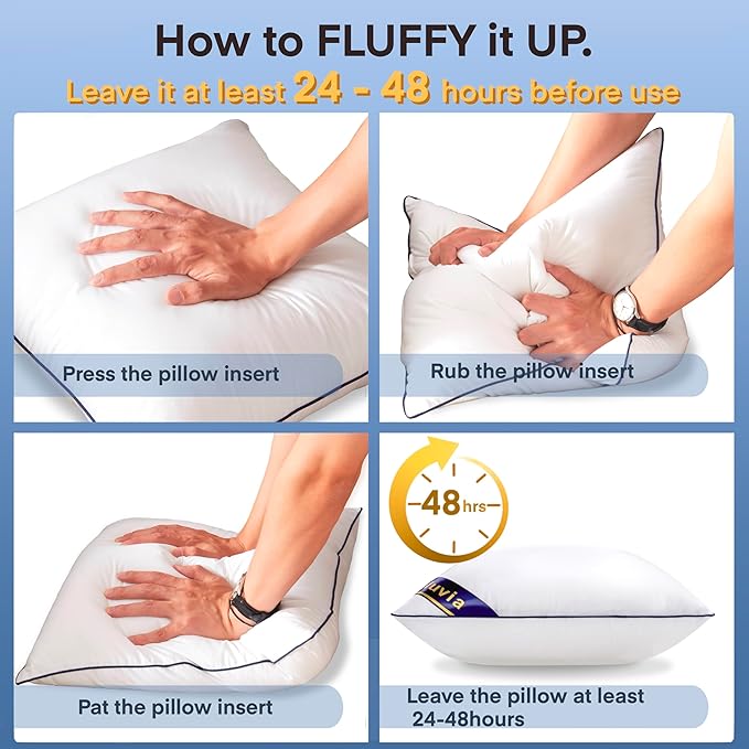 Siluvia 22"x22" Pillow Insert Set of 2 Square Throw 22 Pillows with 100% Cotton Cover for Sofa, Couch, and Bed - White