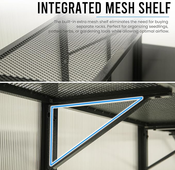 Domi 6.5x8FT Polycarbonate Greenhouse with Automatic Vent, Extra Tall 7.8FT Walk-in Aluminum Frame, Weather-Resistant Green House with Shelves & Hooks for Outdoor Garden, Backyard, Dark Grey