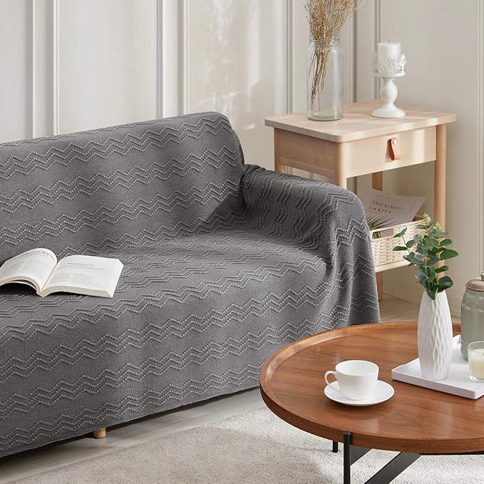 BOURINA Dark Grey Throw Blanket 50 x90 Inches Throw Textured Solid Soft Sofa Throw Bed Runner Couch Cover Knitted Decorative Blanket Bed Runner