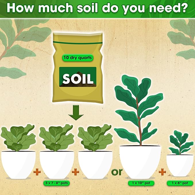 DUSPRO Recycle Fiddle Leaf Fig Soil Specialized for Fiddle Leaf Fig Plant Indoor 5-in-1 Pre-Mixed with Coco Coir, Coconut Fiber, Perlite, Pumice, Pine Bark Ready-to-Use Handmade Mix Drainage 6 QRT