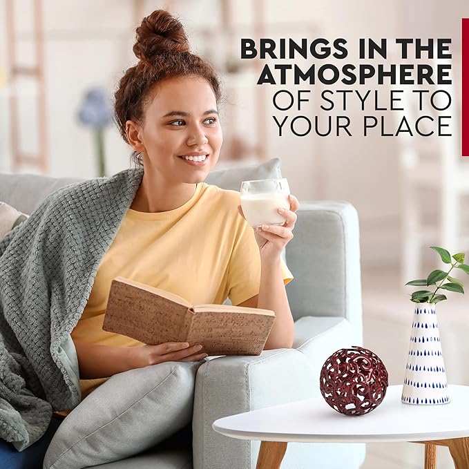 Everydecor Metal Decorative Sphere for Home Decor - Decorative Balls for Shelves, Centerpiece Bowls, Bookshelf - Decoration Orbs Accents for Living Room, Bedroom - Fancy Red Shelf Spheres