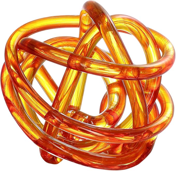 Luxury Lane Hand Blown Infinity Knot Sommerso Decorative Glass Ball for Bowls Home Decor 6 inch Tall Orbit Centerpiece Table Decoration Sculpture Ombre Red