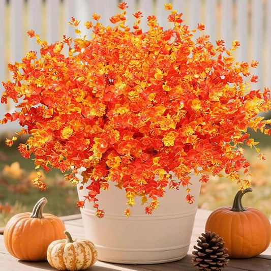 Ivydale Artificial Fake Mums Fall Flowers Plants for Outdoor Outside Autumn Decor, 12 Bundles Faux Orange Daisy Plastic Greenery UV Resistant for Front Door Porch Patio Balcony Garden Yard Decor