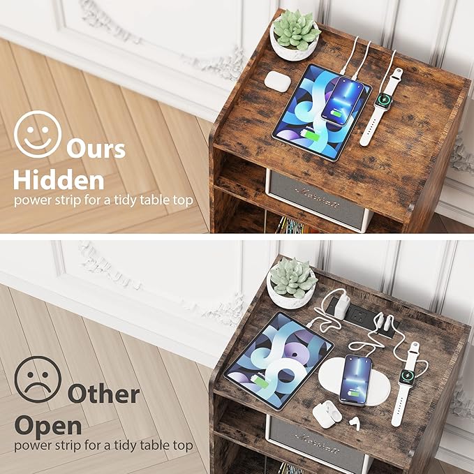 Record Player Stand, Turntable Stand with Record Storage and Charging Station & USB Ports, Record Player Table with Metal Divider, Record Stand Up to 160 Albums for Living Room, Bedroom Brown