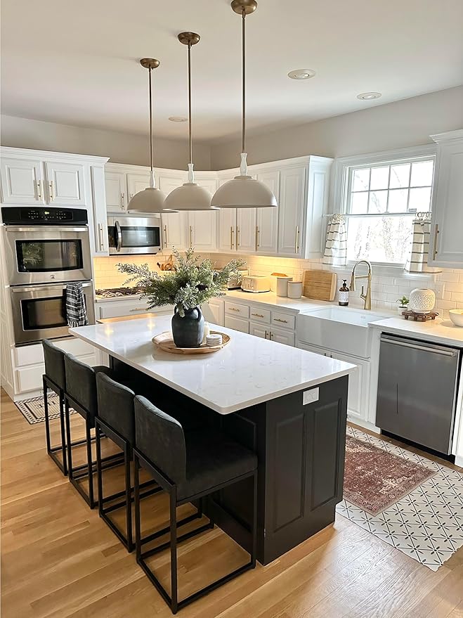 PHI VILLA Bar Stools - Counter Height Bar Stool Leather Kitchen Counter Barstools, Black Bar Stools with Back