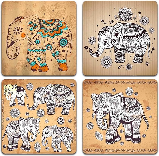 Personality Elephant Square Coaster Set - Made of Recycled Rubber - Set of 4