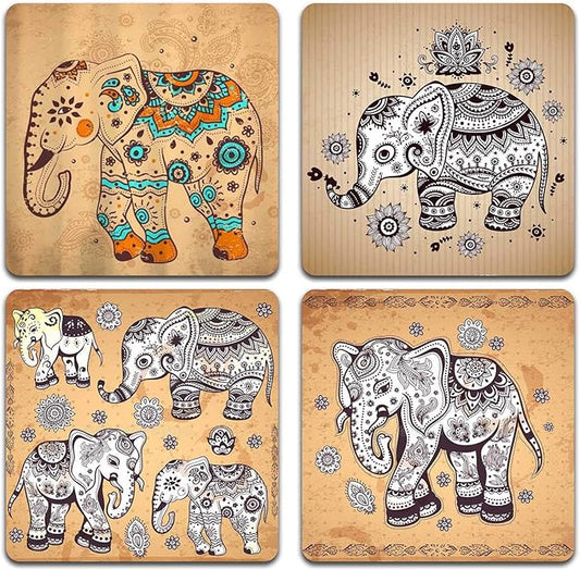 Personality Elephant Square Coaster Set - Made of Recycled Rubber - Set of 4