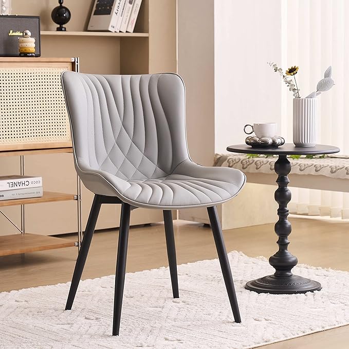 YOUTASTE Grey Dining Chairs Set of 2 Faux Leather Upholstered Kitchen Dining Room Chairs Mid Century Modern Metal Legs Chairs High Back for Kitchen Restaurant Living Room Bedrooms