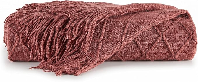 BOURINA Burgundy Throw Blanket 50x60 Inches Throw Textured Solid Soft Sofa Couch Decorative Knit Blanket