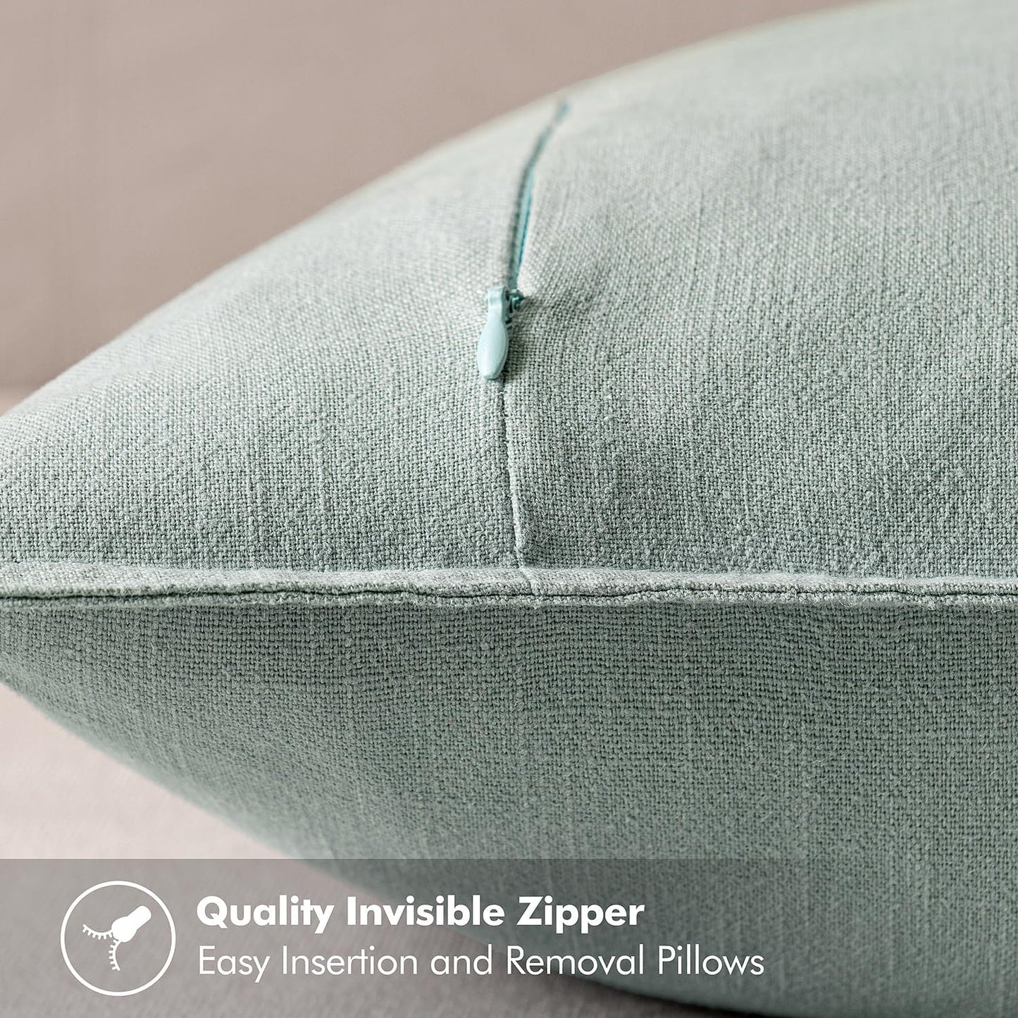 MIULEE Decorative Linen Euro Sham Pillow Covers 22x22 Inch Aqua Green Boho Farmhouse Neutral Couch Throw Pillows for Bed Pack of 2 Accent Modern Pillowcase Summer Sofa Livingroom Home Decor