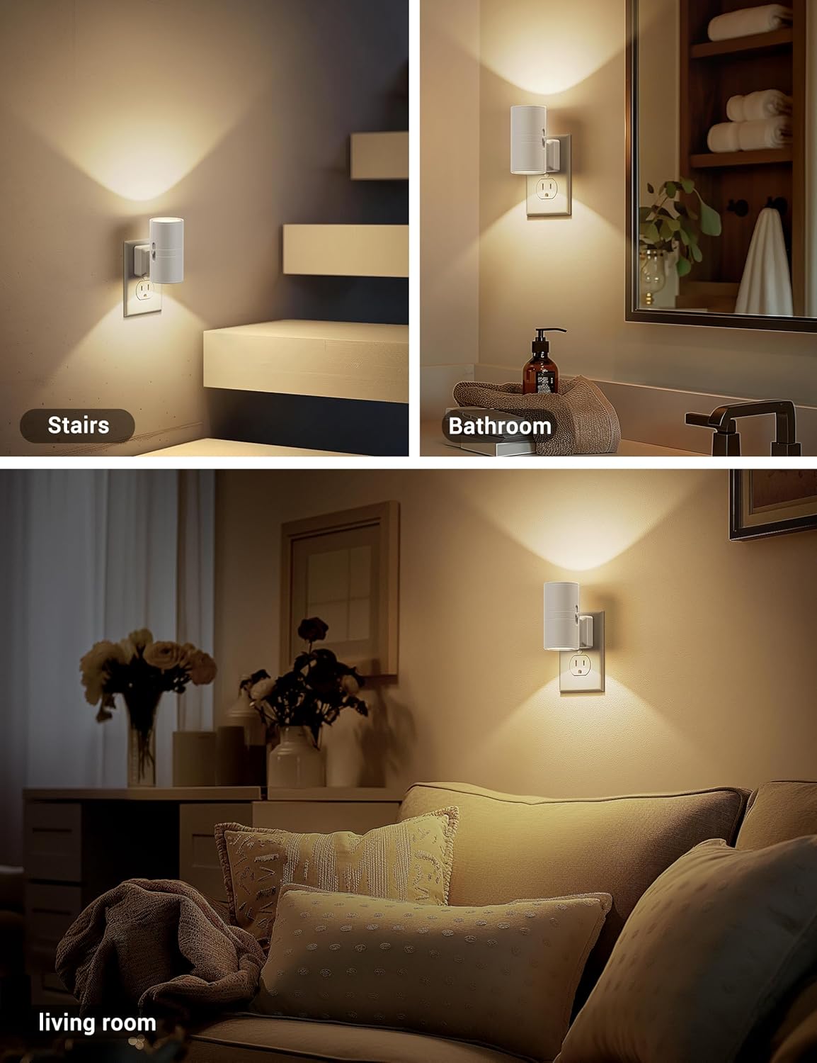 JandCase Night Lights Plug into Wall, Dimmable Night Light Plug in, Modern Night Light Dusk to Dawn Light Sensor, Warm White 3000K, 0-100LM Adjustable Brightness Nightlight for Hallway Bedroom, 2 Pack