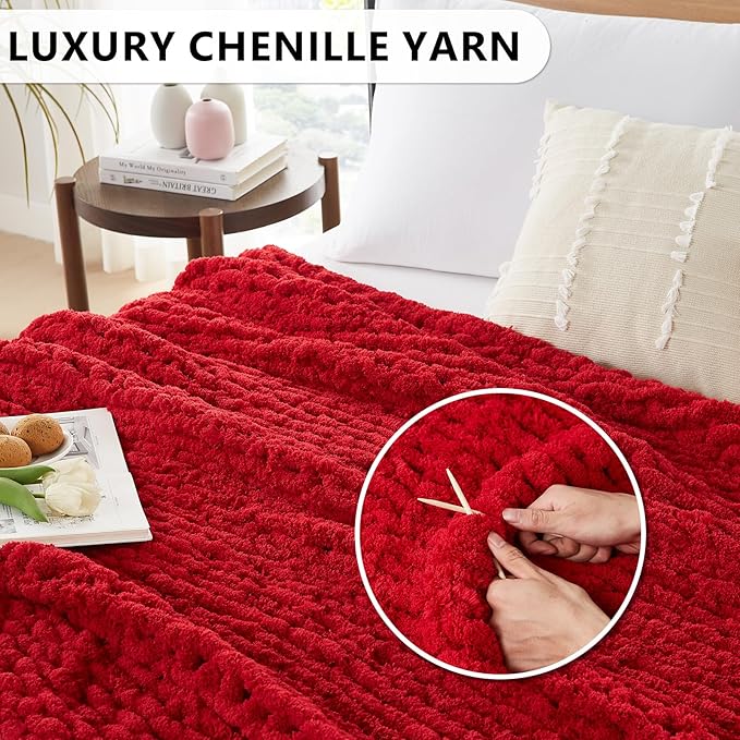 L'AGRATY Chunky Knit Blanket Throw - Soft Chenille Yarn Throw Blanket 60x80 inch: Handmade Cable Crochet Blanket - Large Blankets Chunky Yarn Rope Knot Throw Blanket for Couch Sofa Bed Home Decor