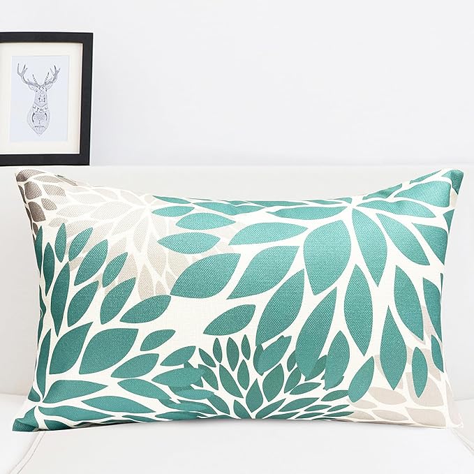 Decorative Throw Pillow Covers Set of 4 Teal Pillow Covers 12x20 inch Throw Pillow Cases Linen Square Pillow Case,Farmhouse Outdoor Modern Boho Pillow Covers for Couch Sofa Living Room