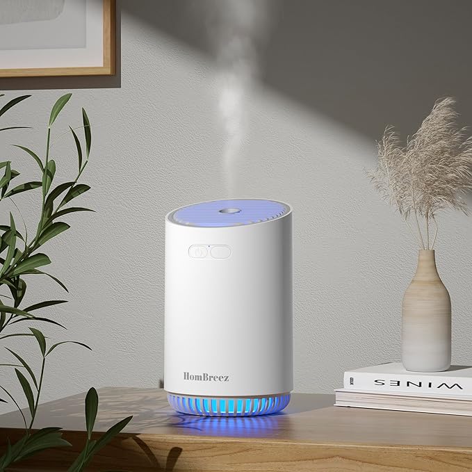 Portable Aromatherapy Diffuser 320ml, Rechargeable Essential Oil Diffuser with LED Light, Cool Mist Humidifier with 2 Mist Modes, Auto Shut-Off, Cordless Use for Home, Office, Bedroom - White