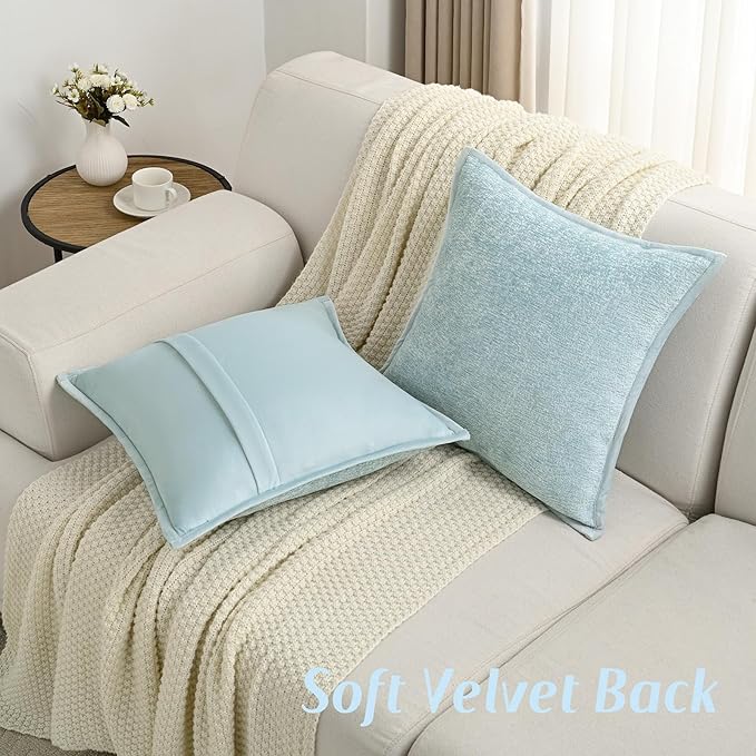 FUTEI Light Blue Chenille Throw Pillow Covers 26x26 Inch Set of 2,Soft Cozy Bound Edge Design Euro Pillow Sham,Home Decor for Couch Bed Living Room