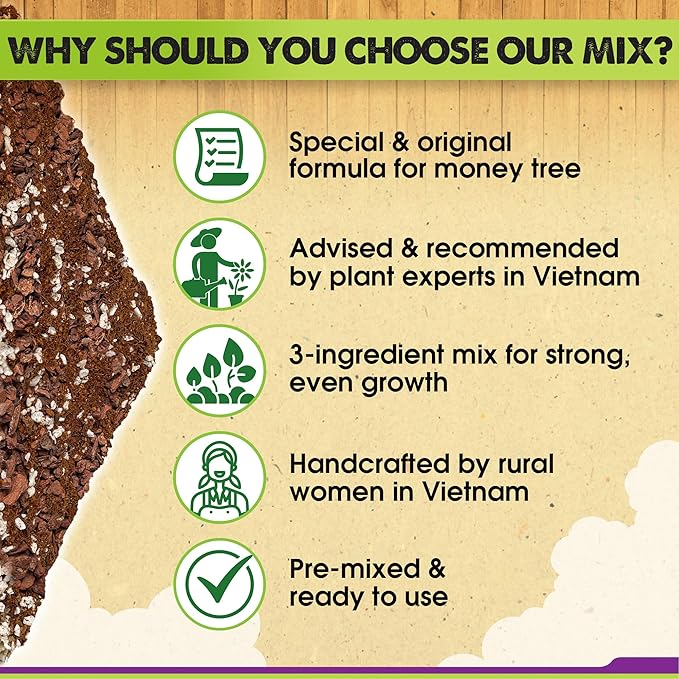 DUSPRO Recycle Money Tree Soil Indoor, Premium Coco Coir Perlite Mix and Pine Bark for Money Tree, Ideal Money Tree Soil for Healthy Growth and Nourishment (2 Quarts)