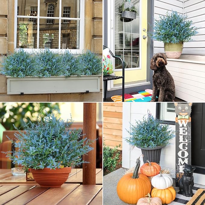 RECUTMS Blue Artificial Flowers for Outdoor Artificial Plants & Flowers for Outside Fake Outdoor Plants Faux UV Resistant Flower Plastic Shrubs Indoor Outside Hanging Decorations(Blue)