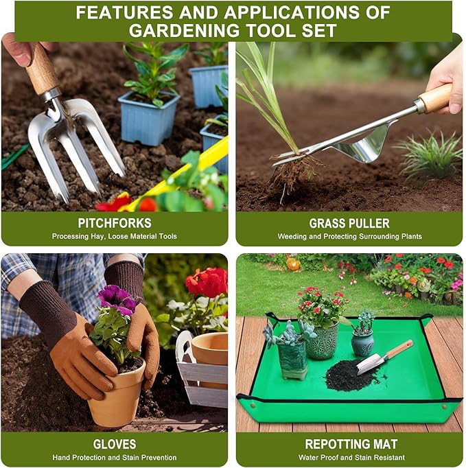 Kynup Gardening Tools, Garden Tools Set-9 Piece, Garden Hand Tool Kit with Cultivators, Thickened Stainless Steel, Rust-Proof, Gardening Supplies, Garden Stuff, Gifts for Women