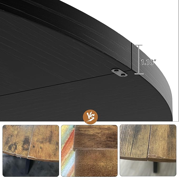 GAOMON Industrial Round Dining Table, 47 Inch Round Kitchen Table for 4, Dinner Table with Wooden Top and Metal Base for Dining Room, Living Room (Black, 47.2 in w/Storage)