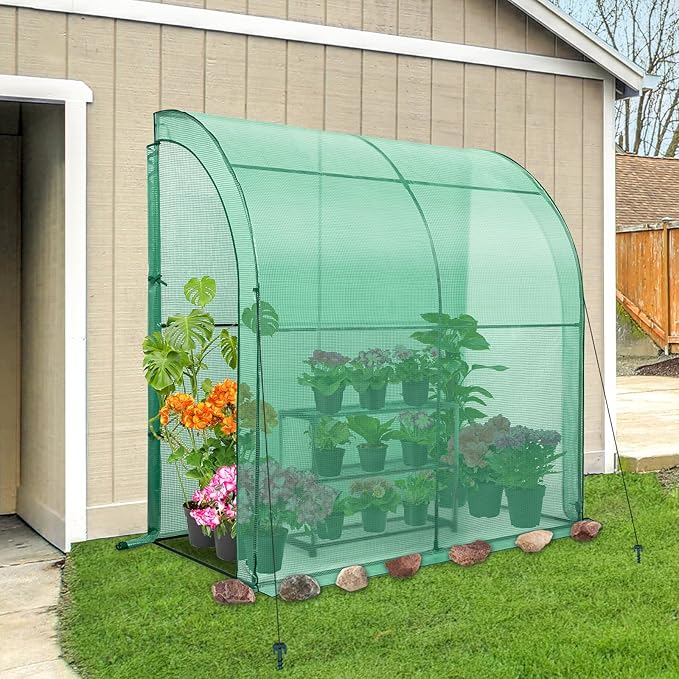 EAGLE PEAK 3 Tier Lean to Portable Greenhouse, Heavy-Duty Indoor & Outdoor Garden with Wire Shelves, 2 Roll-Up Zipper Doors, Easy Assembly, 79"x39"x83" Clear/Green PE Cover