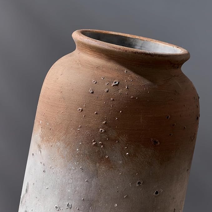 Ceramic Farmhouse Vase for Decor | 11.5 Inch Large Ceramic Rustic Vintage Flower Pottery Vase for Home Countertop, Living Room, Shelf, Centerpiece and Table Deocration, Brown