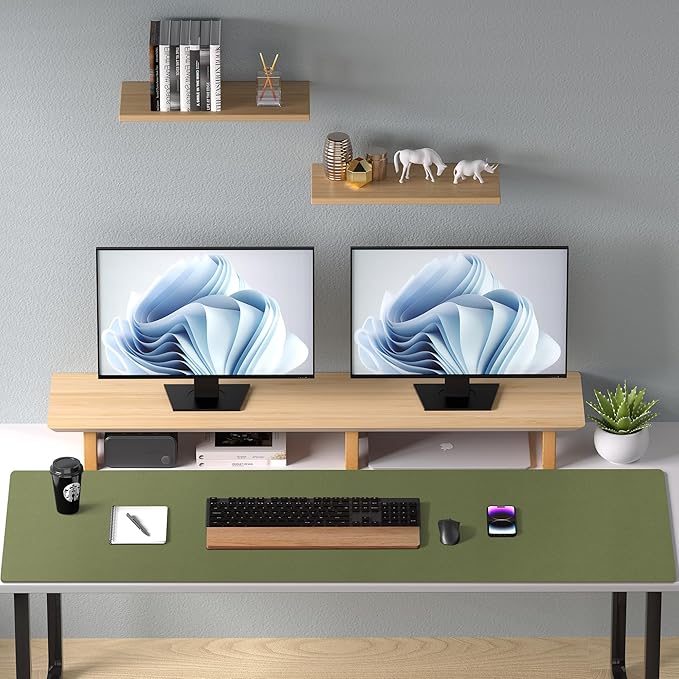 Aothia Faux Leather Desk Mat – Large Mouse Pad, Non-Slip PU Leather Blotter, Waterproof Writing Surface for Office and Home (Olive Green, 47.2" x 23.6")