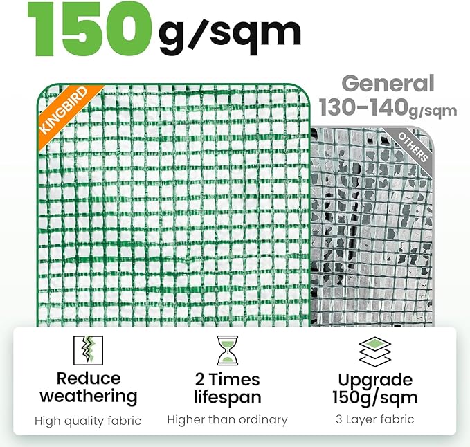 KING BIRD Premium 10x6.6x6.6FT Greenhouse for Outdoors, Large Walk-in Heavy Duty Galvanized Steel Frame, Mesh Door Screen Window Upgraded Zipper Tunnel Hoop for Garden Plant Winter, Green
