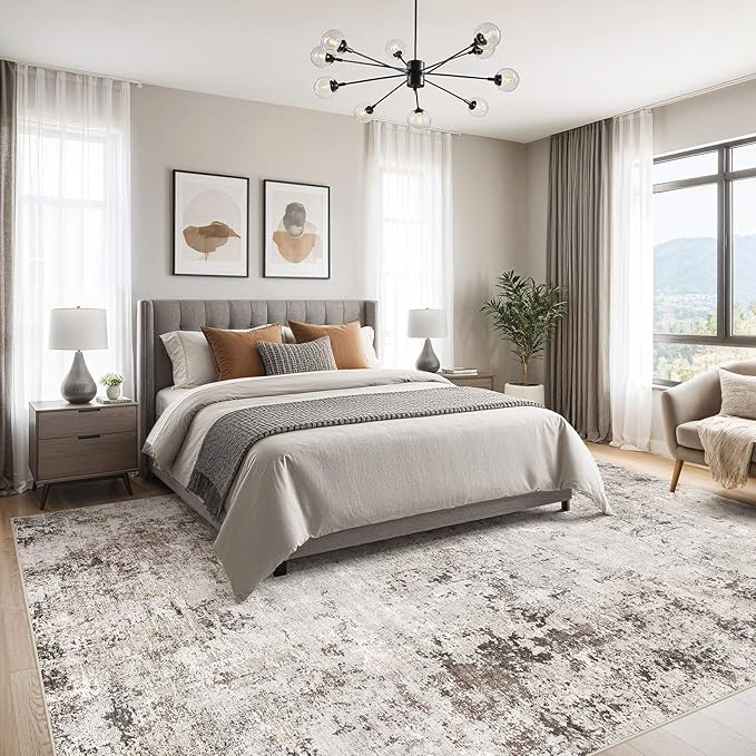 Area Rugs for Living Room: 6x9 Large Soft Washable Rug Modern Abstract Non-Slip Backing Stain Resistant Carpet for Bedroom Dining Room or Home Office Home Decor - Dark Brown