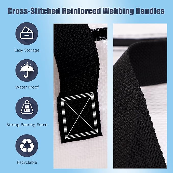 12 Pack Large Strong Moving Bags with Zippers & Carrying Handles - Water-Resistant - Heavy Duty Storage Tote for Space Saving, Fold Flat, Alternative to Moving Box (Semi-Transparent)