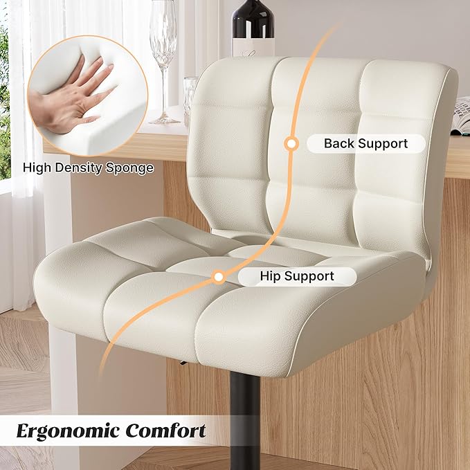 Modern Bar Stools Set of 4, Faux Leather Upholstered Swivel Bar Stools, Adjustable Counter Height Bar Chairs with High Back and Footrest for Kitchen Island (Beige)