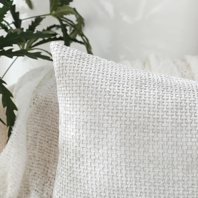 Stellhome Pack of 2 Woven Textured Decorative Throw Pillow Covers Soft Chenille Accent Luxury Cushion Cases for Living Room Couch Bed Sofa Farmhouse Boho Home, 12x20 inch, Light Grey