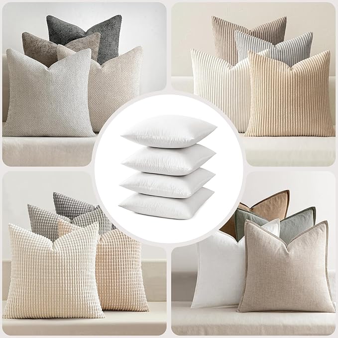 MIULEE Pillow Inserts 20x20 (Pack of 4,White), Down Feather Throw Pillow Inserts, Premium Fluffy Stuffer Throw Pillows Cotton Fabric for Sofa Bed Couch