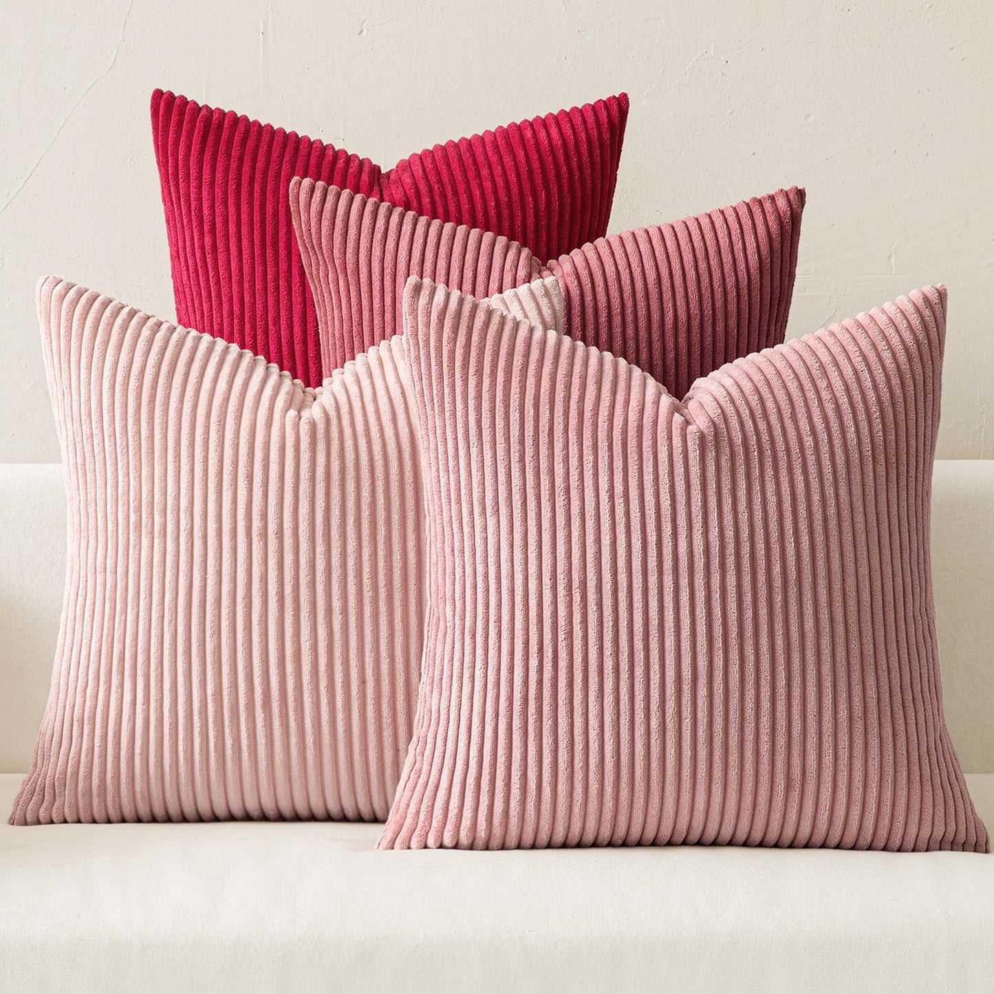 MIULEE Boho Farmhouse Christmas Throw Pillow Covers 18x18 Inch Set of 4 Romantic Decorative Cushion Covers Spring Corduroy Home Decor for Feminine Valentines Couch Bed Sofa Living Room Aesthetic Pink