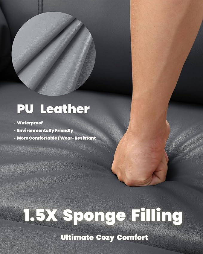 Garvee Manual Recliner PU Leather Living Room Chair Adjustable Reclining Chair Oversized Home Theater with Massage & Heat - Gray