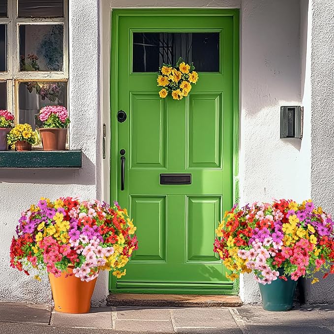 30 Bundles Artificial Flowers Faux Plants Flowers for Outdoor Spring Summer Decoration UV Resistant Artificial Plastic Plants Silk Flowers for Home Planter Porch Window Box Yard