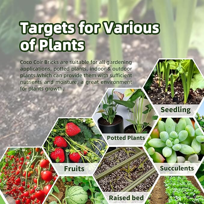 Coco Coir Brick for Plants, 12 Packs 100% Natural Organic Compressed Coconut Coir Fiber with Low EC & PH Balance, High Nutrition Coconut Soil Coco Fiber for Planting, Herbs