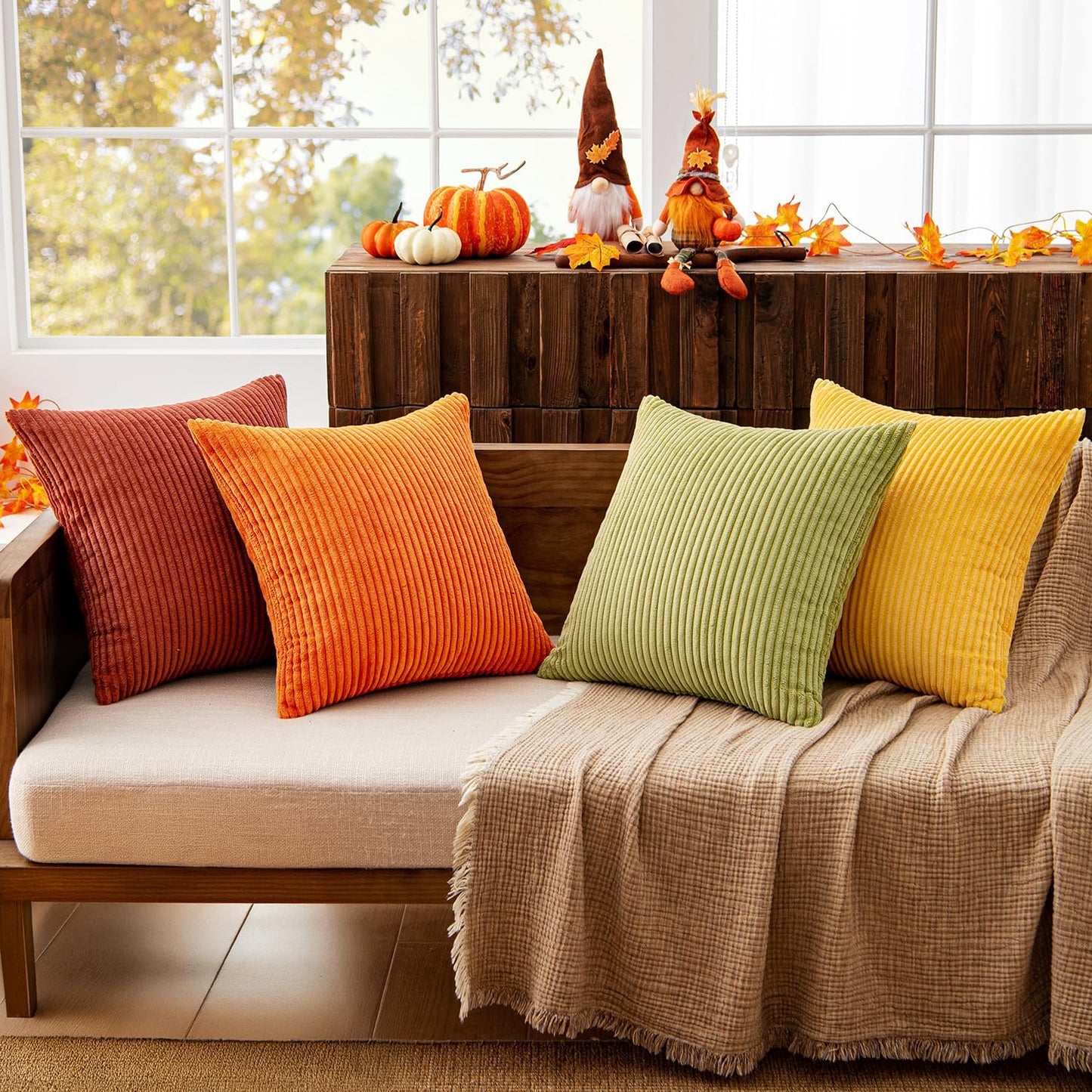 MIULEE Fall Decorative Throw Pillow Covers 18x18 Inch Set of 4, Vibrant Cushion Covers Vintage Retro Home Fall Decor Mix and Match Color Clash Design for Sofa Couch Bed Living Room Yellow Orange Rust