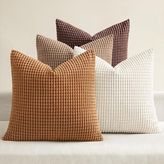 MIULEE Modern Farmhouse Decorative Lumbar Pillow Covers 20x20 Inch Set of 4 Natural Rustic Throw Pillows Neutral Warm Soft Corduroy Couch Pillowcases Home Decor for Sofa Living Room Bed Brown