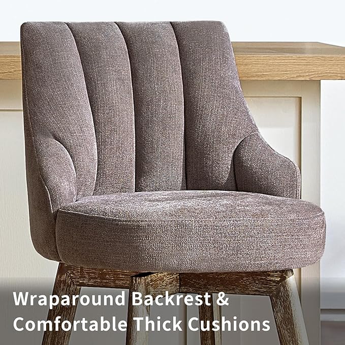 Counter Height Bar Stools,Swivel Bar Stools with Backs,Barstools Set of 4,26'' Solid Wood Legs,Thick Seat Upholstered Linen Fabric Counter Height Stools in Grey