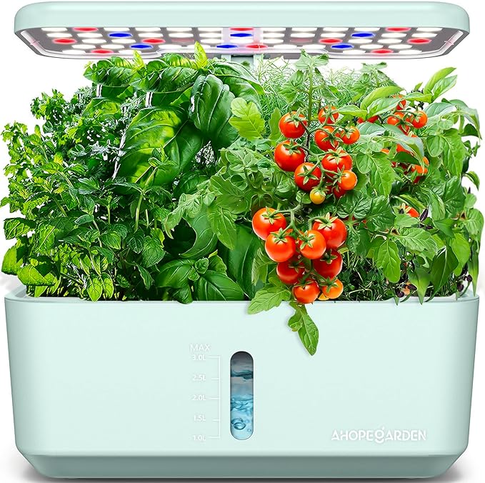 Ahopegarden Indoor Garden Hydroponics Growing System: 10 Pods Plant Germination Kit Herb Vegetable Growth Lamp Countertop with LED Grow Light - Hydrophonic Planter Grower Harvest Lettuce
