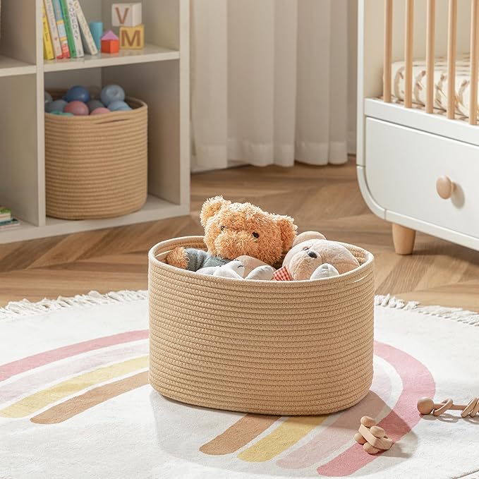 UBBCARE 3-Pack Woven Rope Shelf Baskets - 15x10x9in Decorative Storage Basket for Toys, Kids Playroom, Closet Organization & Cube Storage Organizer | Gift Basket Empty, Brown