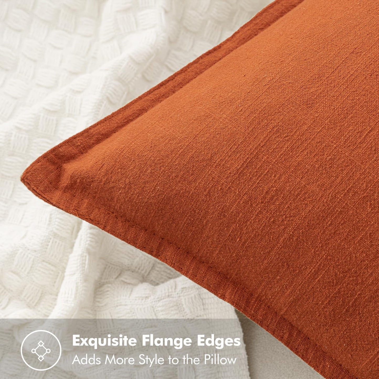MIULEE Fall Decorative Linen Euro Sham Pillow Covers 24x24 Burnt Orange Boho Farmhouse Neutral Couch Throw Pillows for Bed Pack of 2 Accent Modern Pillowcase Summer Sofa Livingroom Home Decor