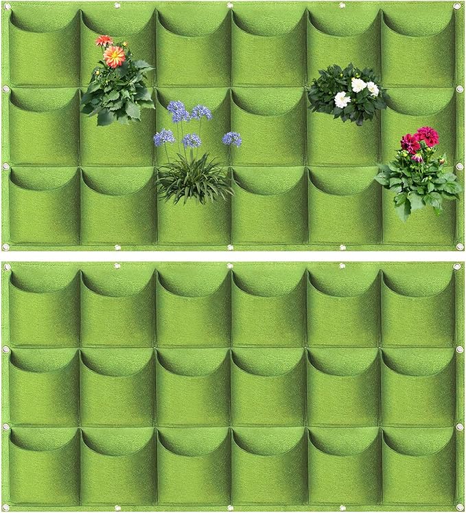 18 Pockets Hanging Grow Bags, 2 Pack Horizontal Wall Planter Plant Grow Bags Outdoor Indoor Hanging Planter for Balcony/Railing/Fence/Yard/Garden/Home Decoration, Green