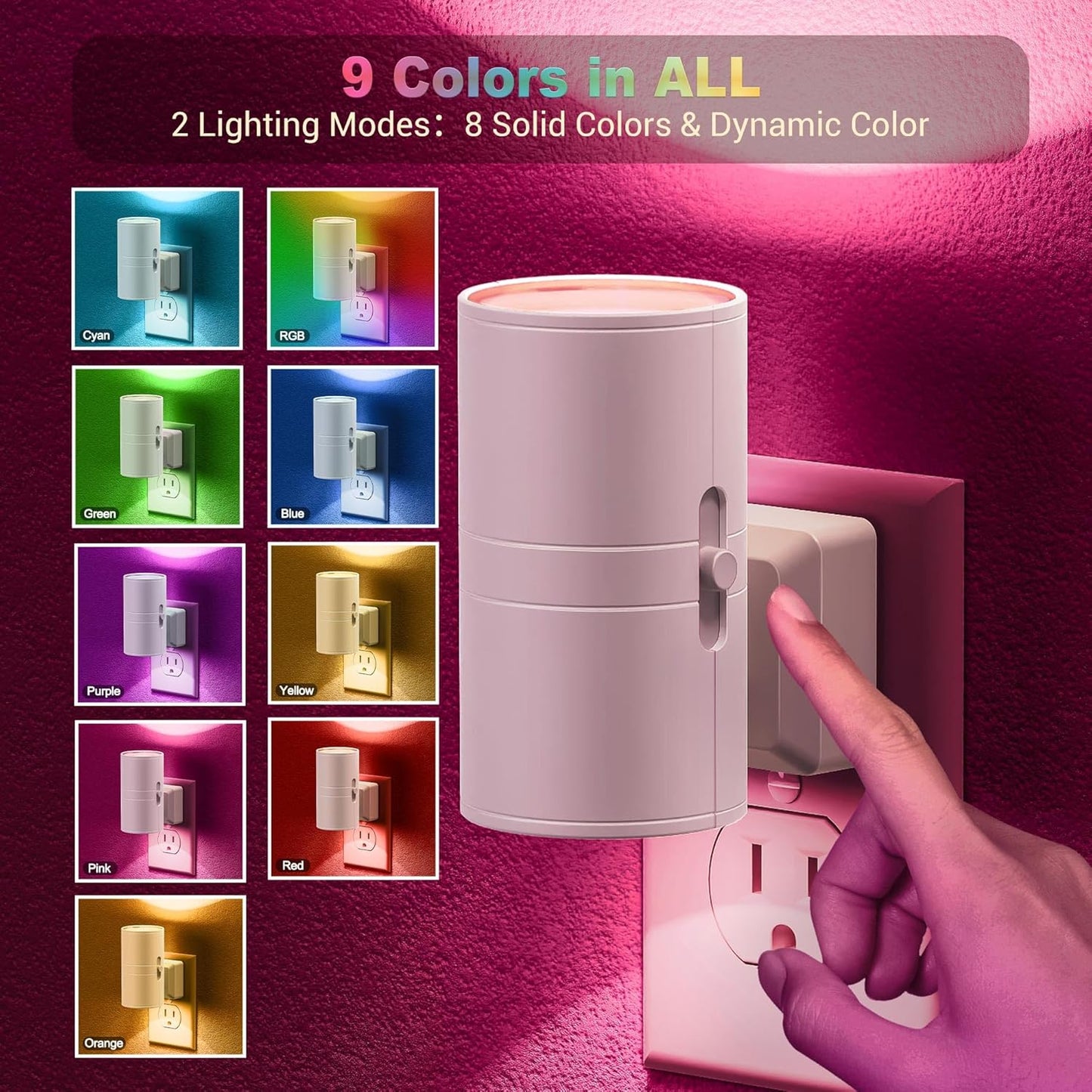 JandCase Color Night Light, LED Night Lights Plug into Wall, Color Changing Nightlight RGB with Light Sensor,Kids Gifts, Halloween, Christmas, Holiday, Hallway Bedroom Kids Room, 2 Pack